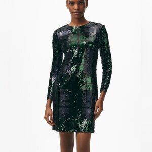 Relaxed Shift Dress in Sequined Black Watch Motif, Size M